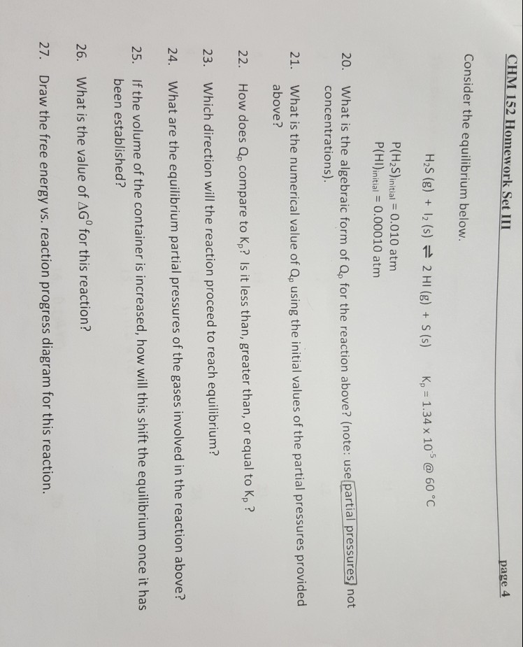 Solved Chm 152 Homework Set Iii Page 4 Consider The Equil Chegg Com