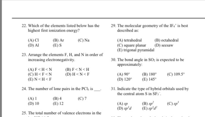 Solved Which Of The Elements Listed Below Has The Highest Chegg Com