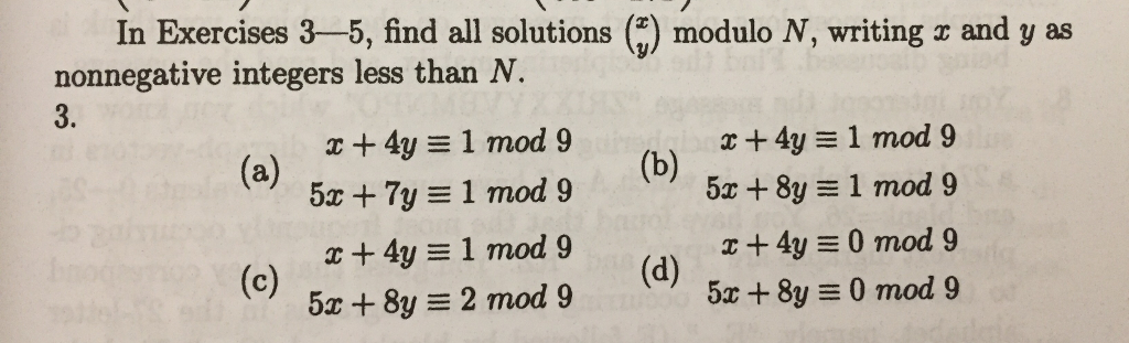 Solved Find All Solutions X Y Modulo N Writing X And Y Chegg Com