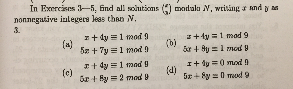 Find All Solutions X Y Modulo N Writing X And Y Chegg Com