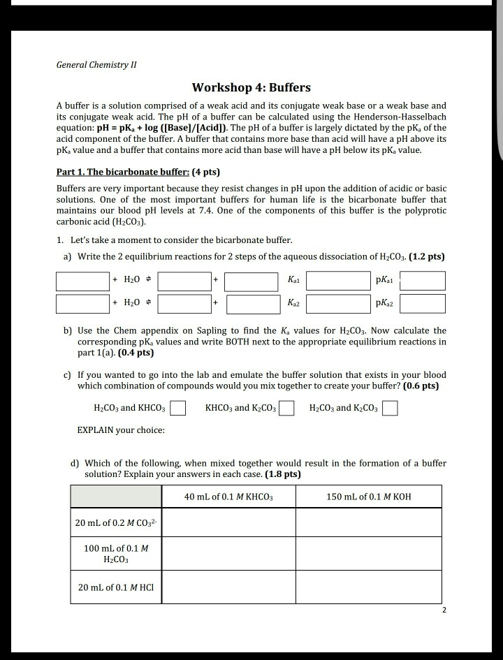 Solved General Chemistry II 4 Buffers A Buffer