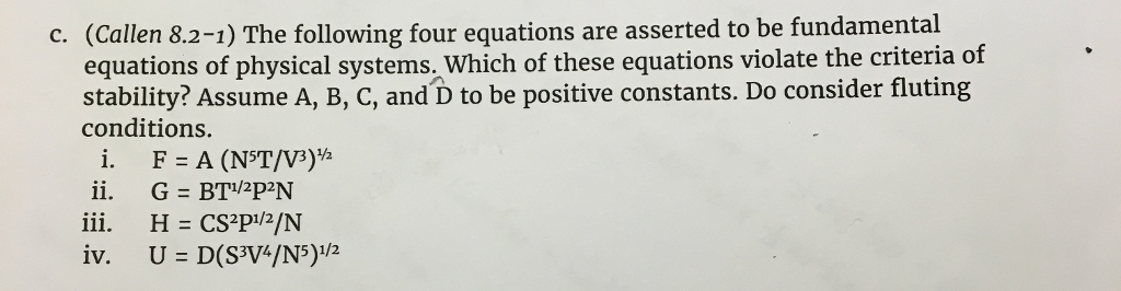 C Callen 8 2 1 The Following Four Equations Are Chegg Com