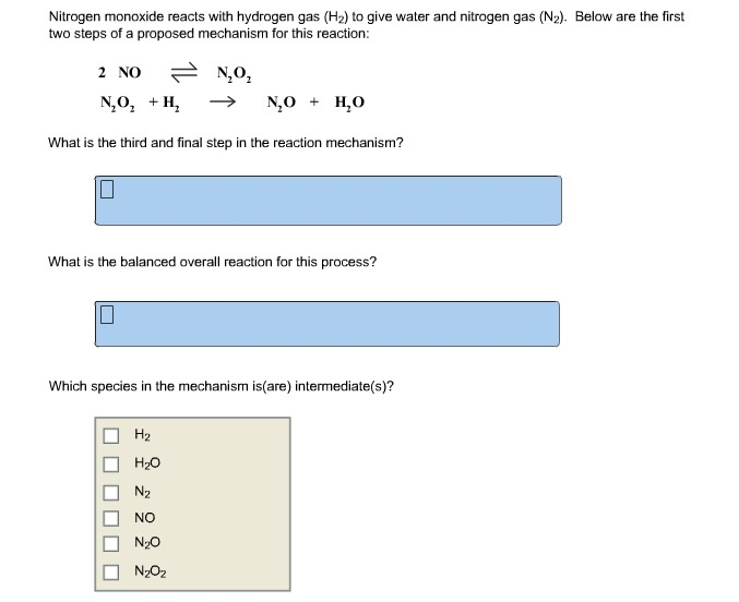 Solved: Nitrogen Monoxide Reacts With Hydrogen Gas (H2) To ...