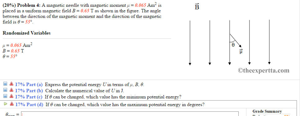 Solved: A Magnetic Needle With Magnetic Moment Mu = 0.065 ... | Chegg.com