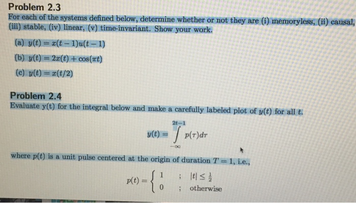 Solved For Each Of The Systems Defined Below Determine W Chegg Com