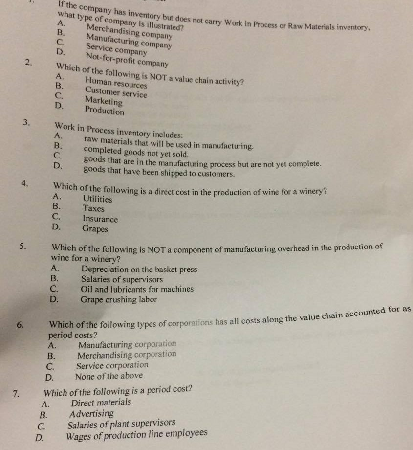 Solved If The Company Has Inventory But Does Not Carry Wo