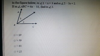 oosten Jaar paneel Solved In the figure below, m angle 1 = x + 3 and m angle 2 | Chegg.com