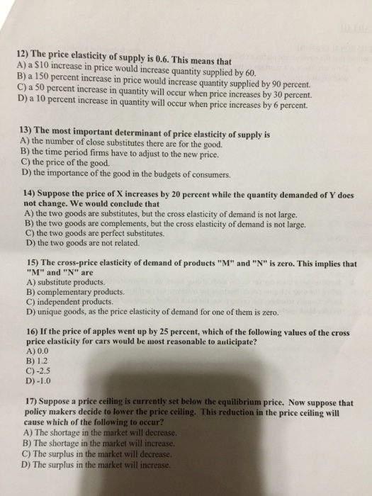 Solved The Price Elasticity Of Supply Is 0 6 This Means