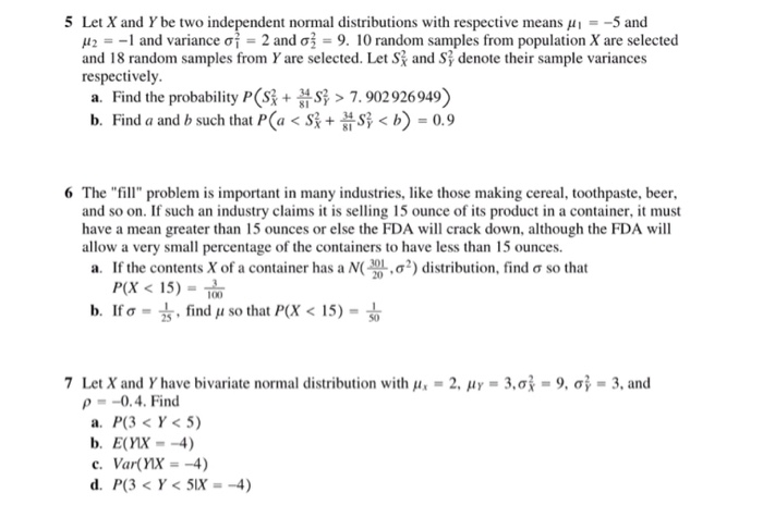 5 Let X And Y Be Two Independent Normal Distributi Chegg Com