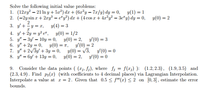 Solve The Following Initial Value Problems 12xy 2 Chegg Com