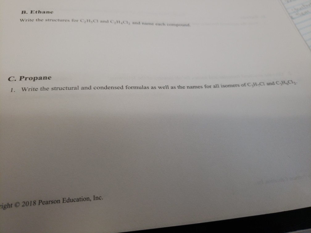 CH4C The For CH,CI Ethane Solved: B. And Structures Write ...