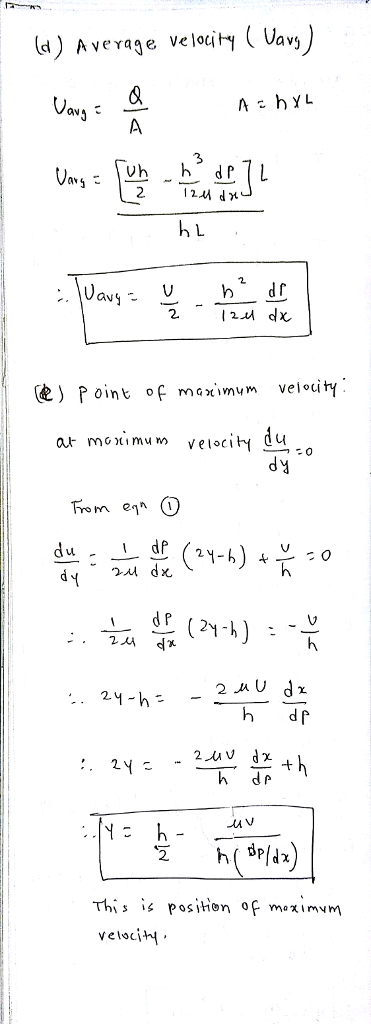 (d) Averaje velocity ( Vav 2. oint of mym veloci du a mG cimu ) veloci dp h dp This is position of meximym