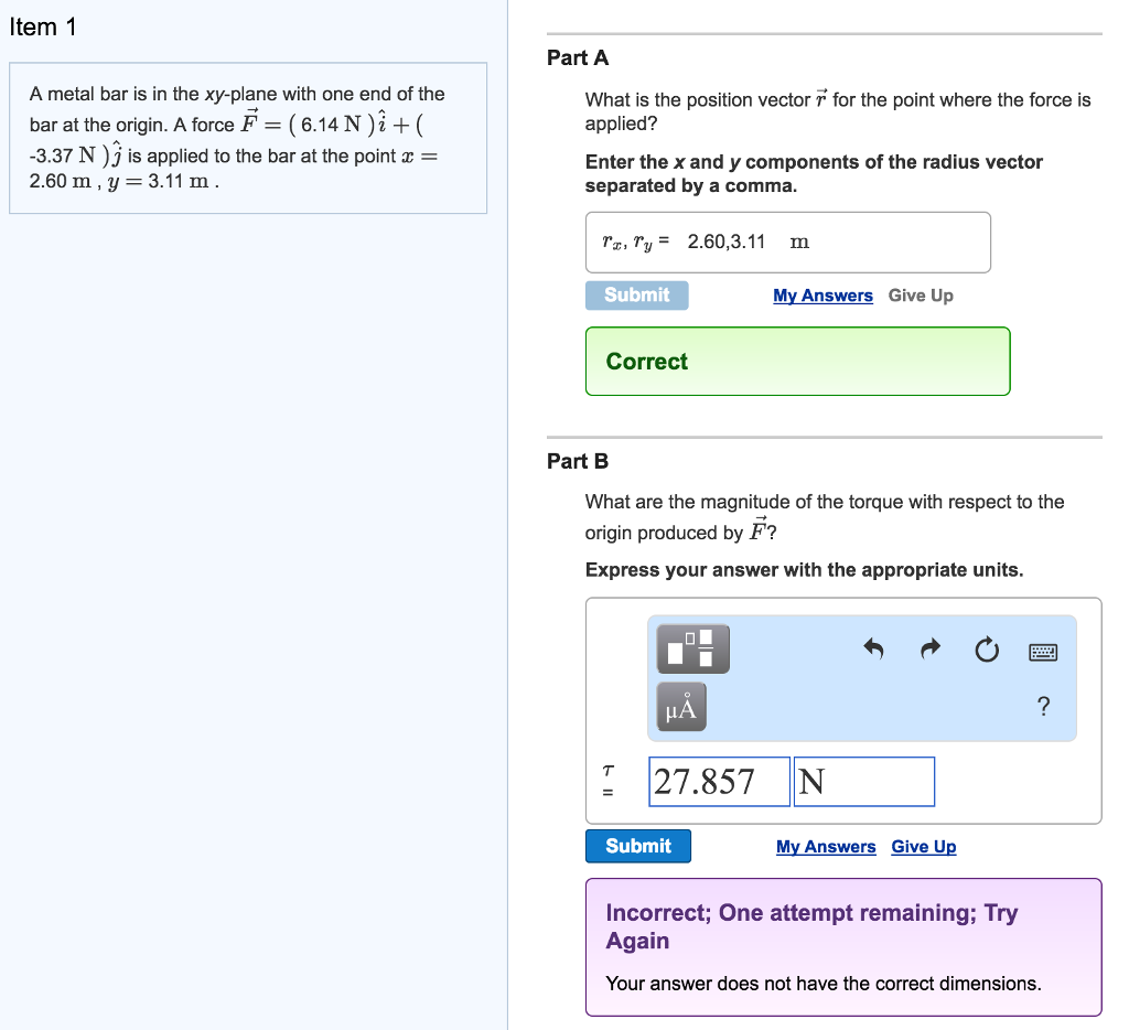 Solved A Metal Bar Is In The Xy Plane With One End Of The Chegg Com