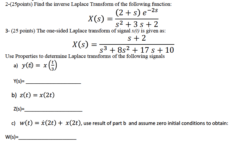 Solved 2 25points Find The Inverse Laplace Transform Of Chegg Com