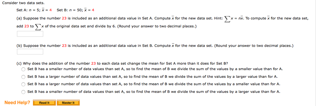 Consider Two Data Sets Set A N 5 X 4 Set B N Chegg Com