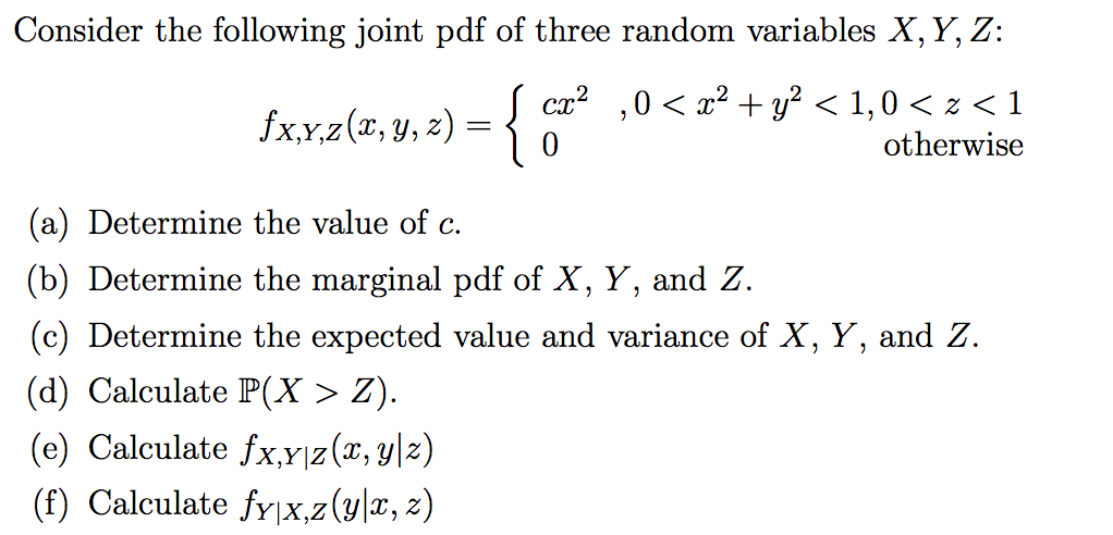 Consider The Following Joint Pdf Of Three Random V Chegg Com