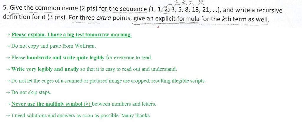 Solved Give The Common Name For The Sequence 1 1 2 3 5 Chegg Com