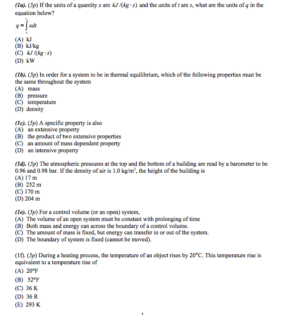 Solved 1a 5p Lf The Units Of A Quantity X Are Kj Kg