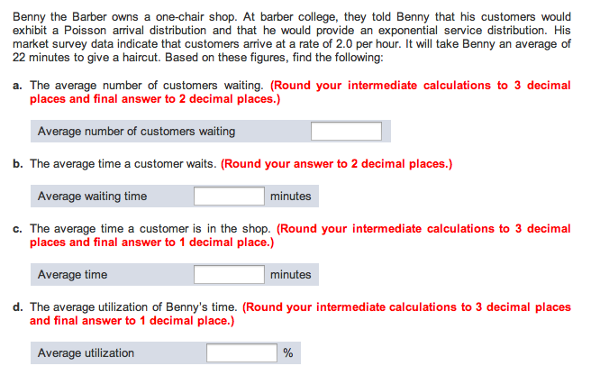 Solved Benny The Barber Owns A One Chair Shop At Barber