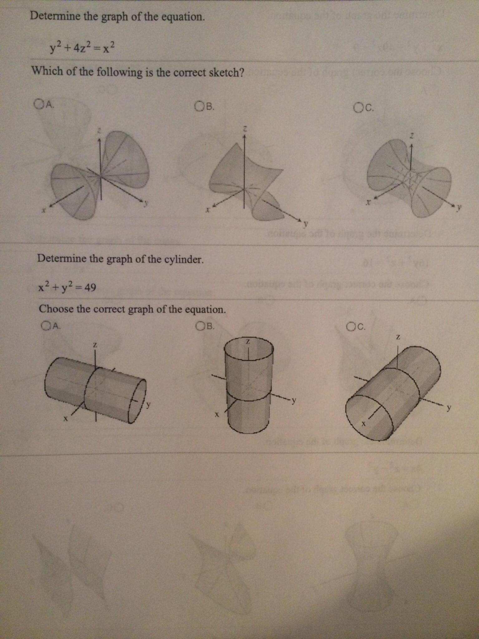 Solved Determine The Graph Of The Equation Y2 4z2 X2 Chegg Com