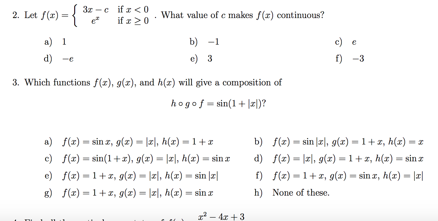 Solved Let F X 3x C If X 0 E X If X 0 What Val Chegg Com