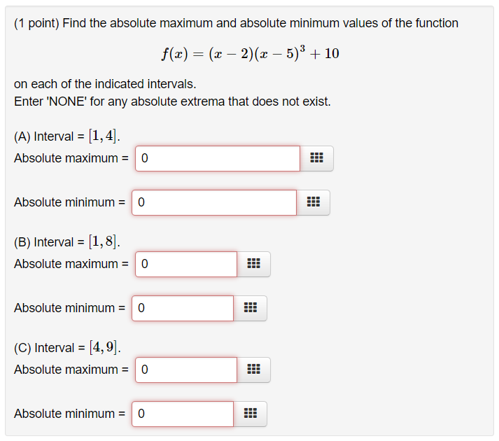 Solved Find The Absolute Maximum And Absolute Minimum Values Chegg Com