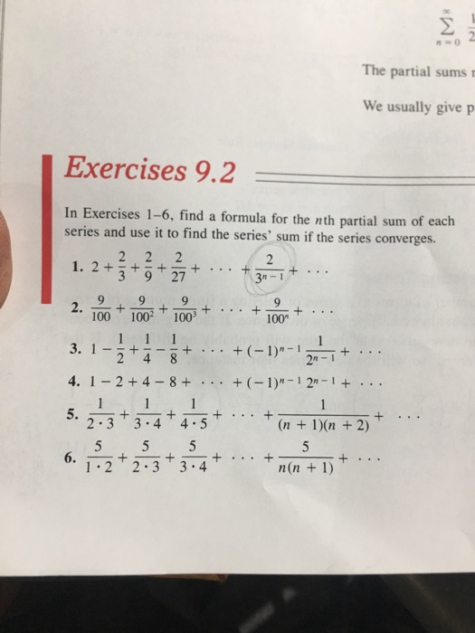 Solved In Exercises 1 6 Find A Formula For The Nth Parti Chegg Com