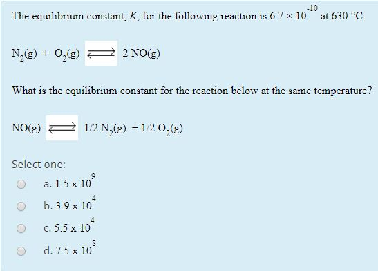 Solved The Equilibrium Constant K For The Following Rea Chegg Com