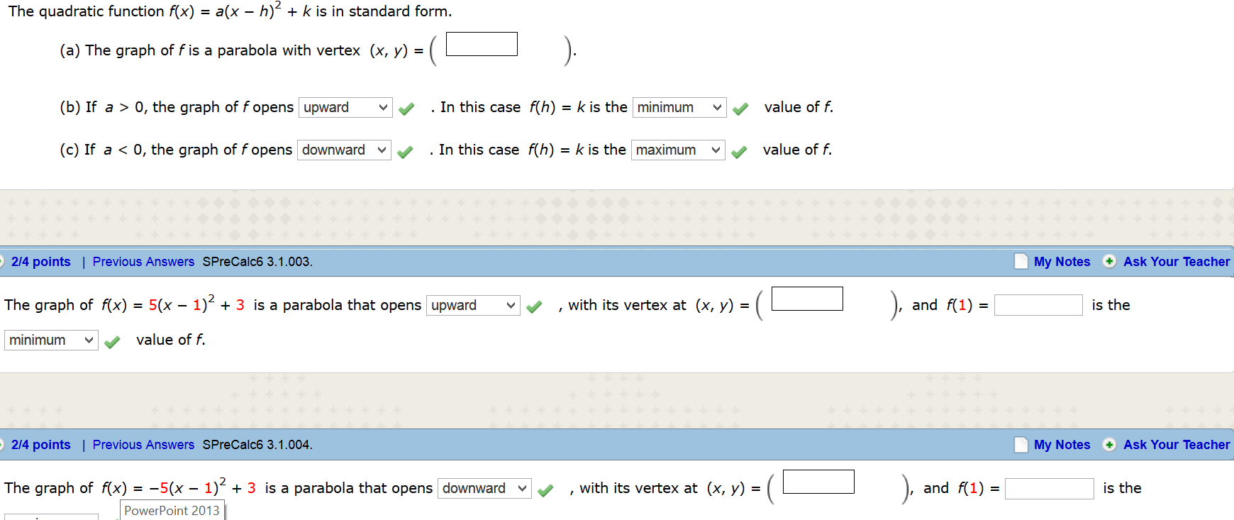 Solved The Quadratic Function F X A X H 2 K Is In Chegg Com