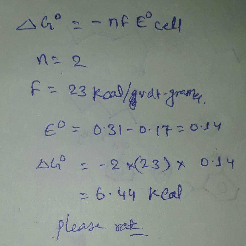Question & Answer: To the nearest tenths, what is the value of ΔG°′ (in kcal/mol) for the overall spontaneous..... 1
