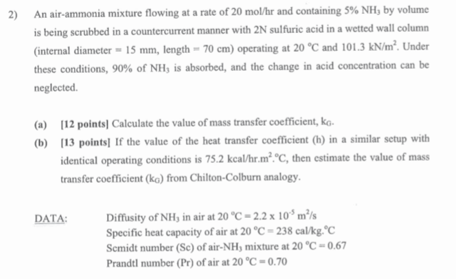 Solved An Air Ammonia Mixture Containing 5 Nh3 By Volume Is Chegg Com