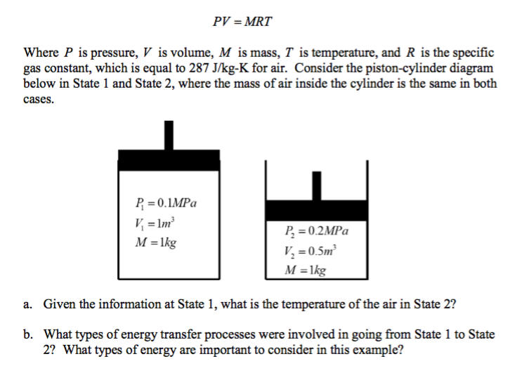 PV = MRT Where P is pressure, V is volume, M is m