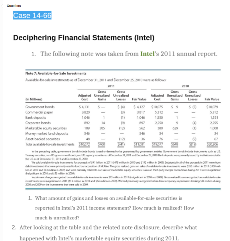 Intel financial statements