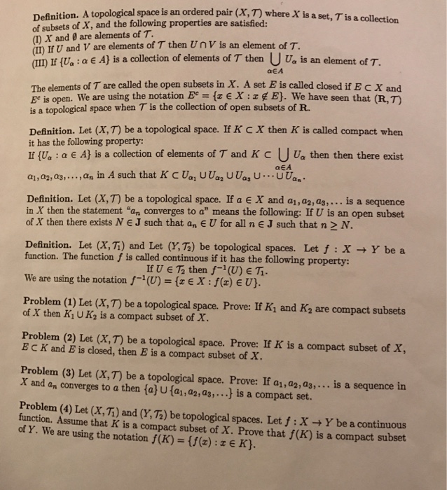 Solved Definition A Topological Space Is An Ordered Pair Chegg Com