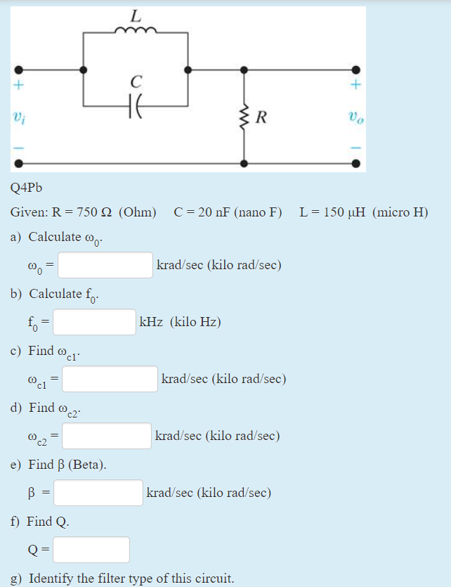 Solved Q4pb Given R 750 Ohm A Calculate C Nf Na Chegg Com