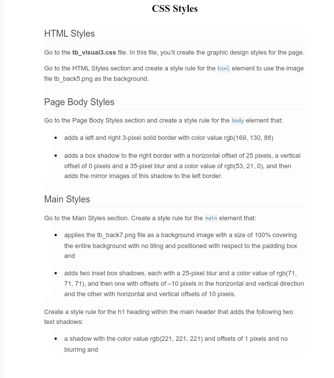 Solved CSS Styles HTML Styles Go to the tb_visual3.css file 