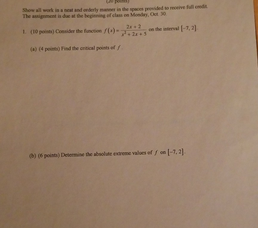 Solved 20 Points Show All Work In A Neat And Orderly Man