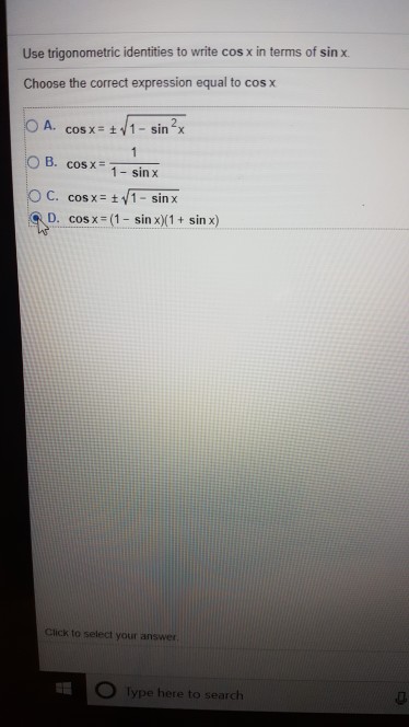 Solved Use trigonometric identities to write cos x in terms 