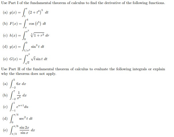 Solved Use Part I Of The Fundamental Theorem Of Calculus Chegg Com