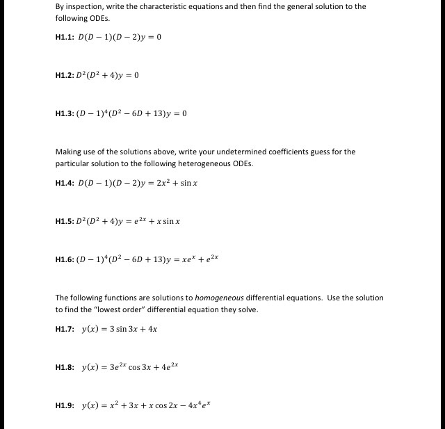 Solved By Inspection Write The Characteristic Equations Chegg Com