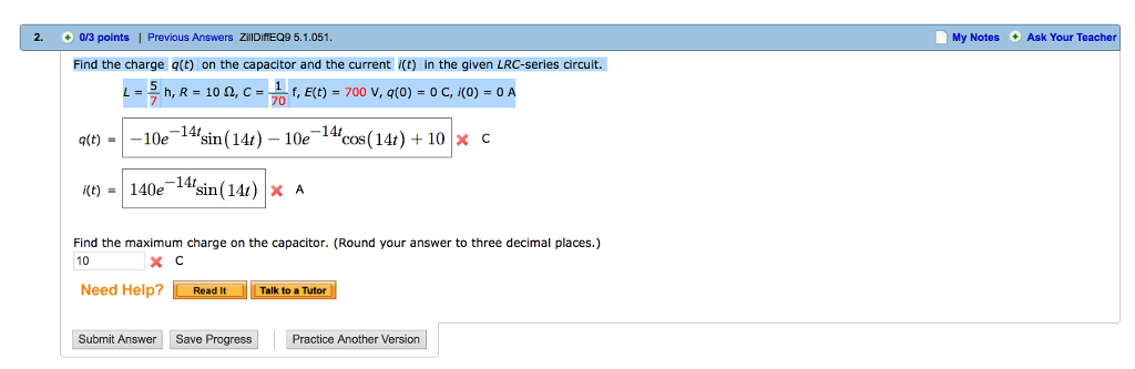 Solved Find The Charge Q T On The Capacitor And The Curr Chegg Com