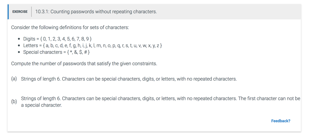 Solved Exercise 10 3 1 Counting Passwords Without Repeat Chegg Com