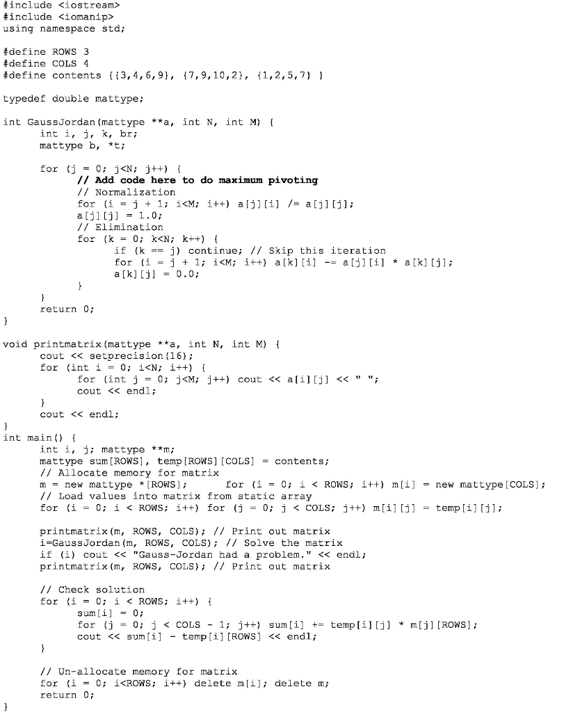 Solved Question Modify The Guassjordan Function To Inc Chegg Com