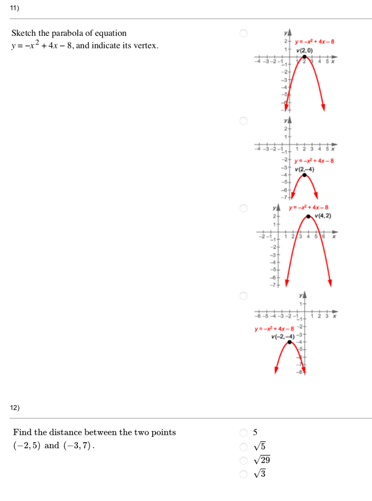 Solved 11 Sketch The Parabola Of Equation Y X 4x 8 And Chegg Com
