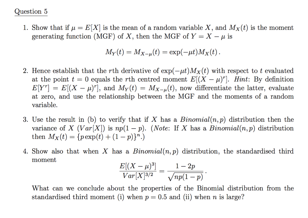 Solved Question5 1 Show That If M Ex Is The Mean Of A Chegg Com