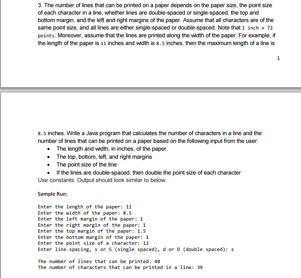 Solved The Number Of Lines That Can Be Printed On A Paper Chegg Com