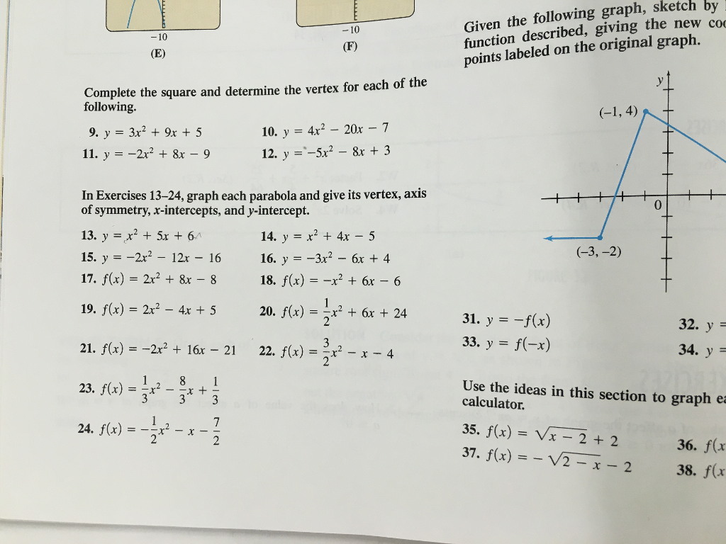 Graph Each Parabola And Give Its Vertex Axis Of Chegg Com