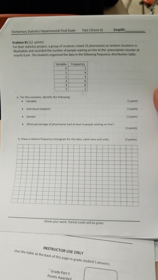 Exam Part Elementary Departmental Final Solved: Statistics ...