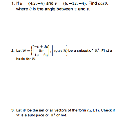 Solved If Mu 4 2 4 And V 6 12 4 Find Cos Chegg Com