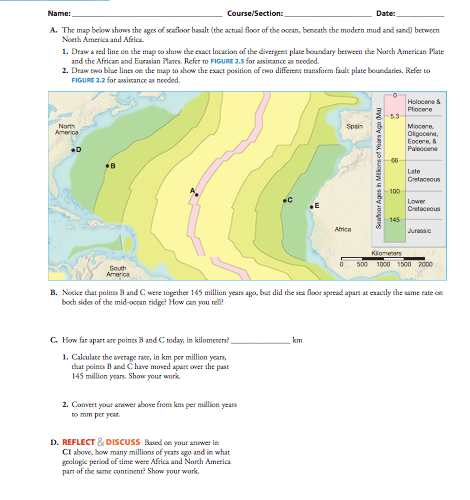 Solved The Map Below Shows The Ages Of Seafloor Basalt T